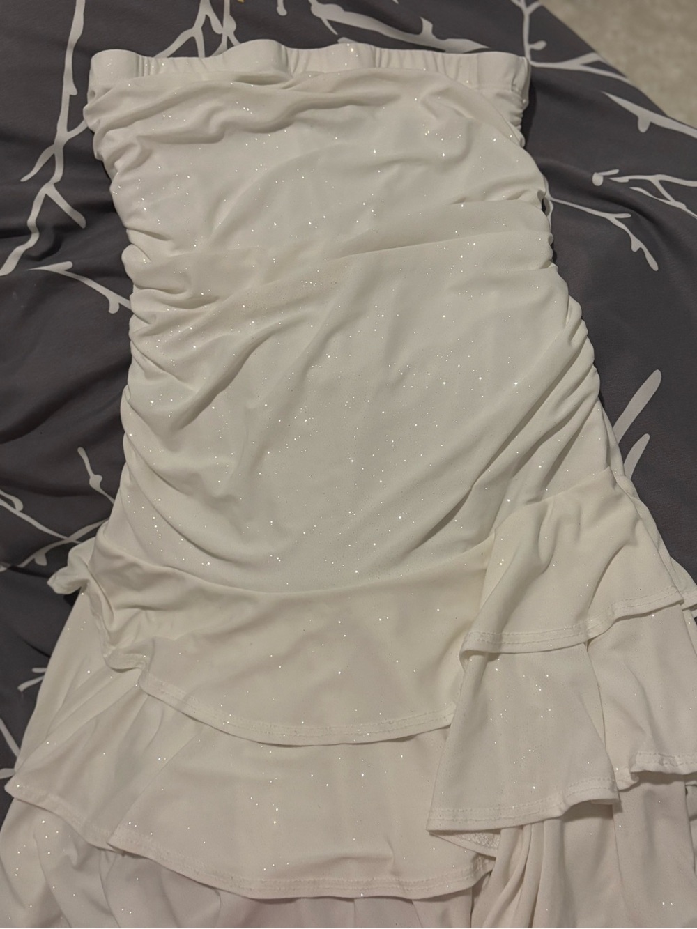 Papermoon White Sparkle Strapless Ruffle Dress